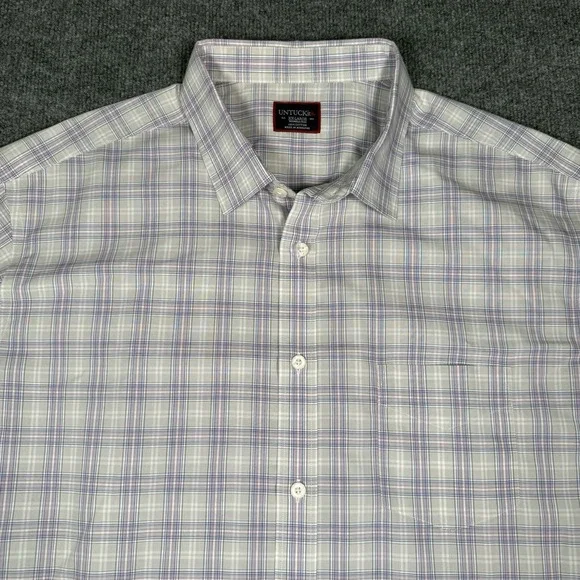 UNTUCKIT Shirt Mens 2XL Purple Plaid Bruno Short Sleeve Button Down - Picture 4 of 9